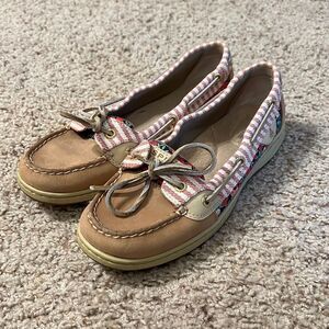 Sperry Top Sider Women’s Beige Floral Slip On Shoes Sz 8M